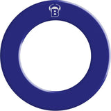Blue PU dartboard surround ring top-down view, single item isolated on white background, protective wall cover for darts