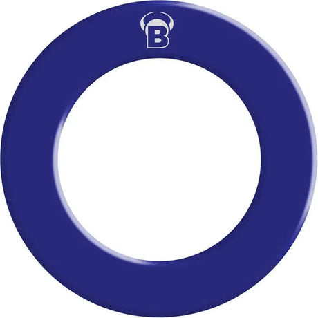 Blue PU dartboard surround ring top-down view, single item isolated on white background, protective wall cover for darts