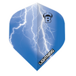 Blue Lightning No.2 dart flight full product view on white background, vivid lightning graphic, 100 micron material