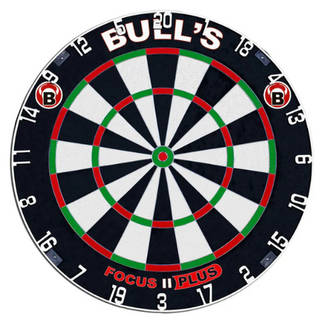 Full view of professional dartboard with ultra thin wiring and crisp scoring zones, isolated on white background