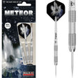 80 percent tungsten darts set in retail packaging with two assembled darts isolated, showing knurled grip and meteor-themed flights