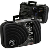 Angled view of two XL black dart cases in retail packaging, highlighting durable shell and storage features for darts accessories.