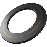 angled view of black gold printed dartboard surround ring, single piece, isolated on white for darts protection
