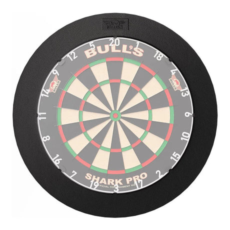 Top-down view of dartboard with extra thin black light surround, showing slim profile and seamless fit for darts protection and illumination