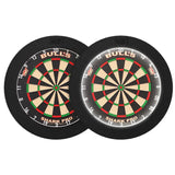 Two dartboards side by side, one with extra thin light surround illuminating the board, showing lighting effect for dart setup