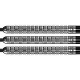 Close-up of three 90% tungsten dart barrels with precision grip rings and detailed knurling for enhanced dart control