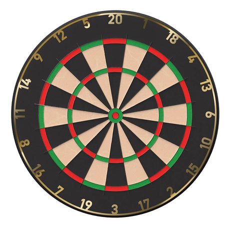 Top-down full dartboard view with gold metal number ring, clear numbering, isolated on white for dart equipment buyers