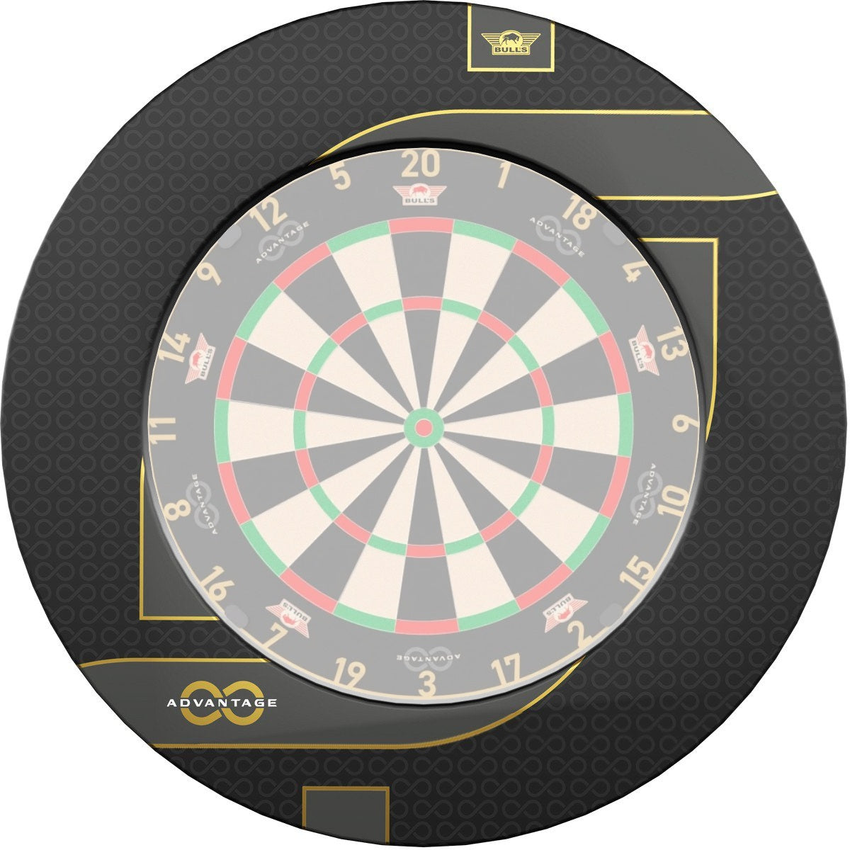 Bull's NL Advantage 8 surround shown with an Advantage 8 dartboard fitted