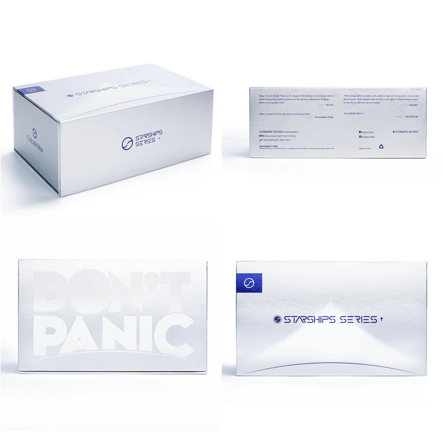 Starship Series Demeter darts packaging shown from four angles on white background, featuring modern logo and bold text, ideal for tungsten dart buyers