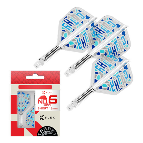 Target Japan Charis Cathy Leung K-Flex No.6 integrated dart flights and short stems with retail pack, blue stained glass design