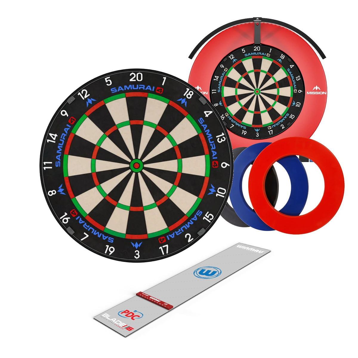Complete Darts Setup Bundle - Samurai 4 Black Edition + Pro Black Surround + Torus 120 + Clearzone Mat