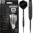 Black Torpedo 90% tungsten darts in retail packaging with close-up full dart view showing black barrel grip and flight detail
