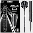 90% tungsten straight darts set in retail packaging with close-up of barrel grip, black finish, and geometric flights