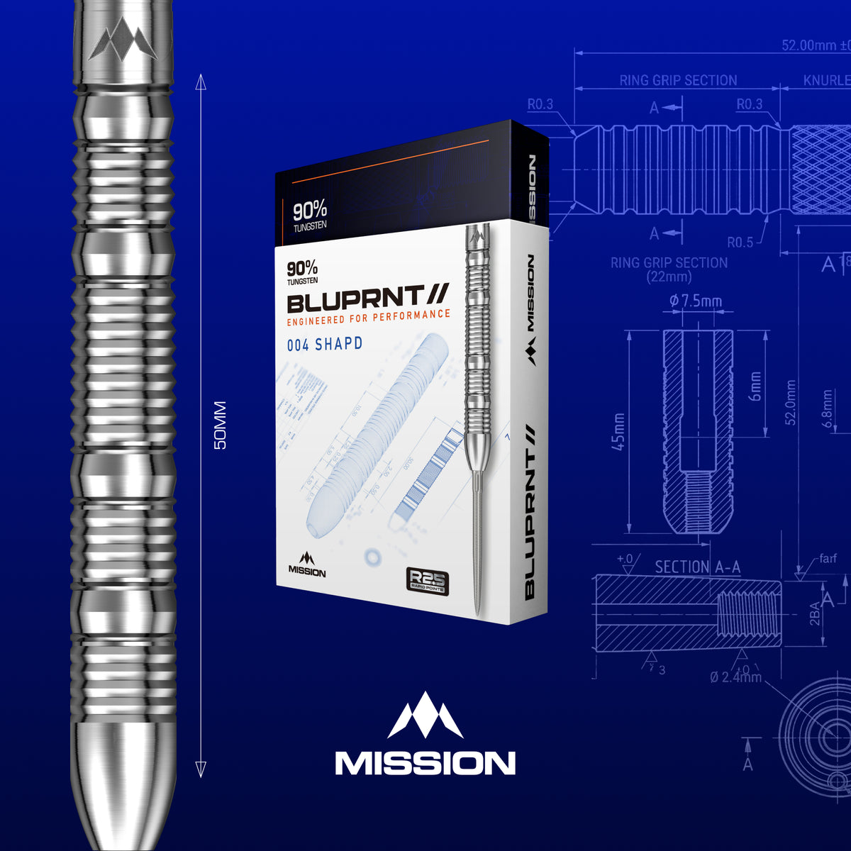 Mission BLUPRNT SHAPD 90% tungsten darts - packaging artwork