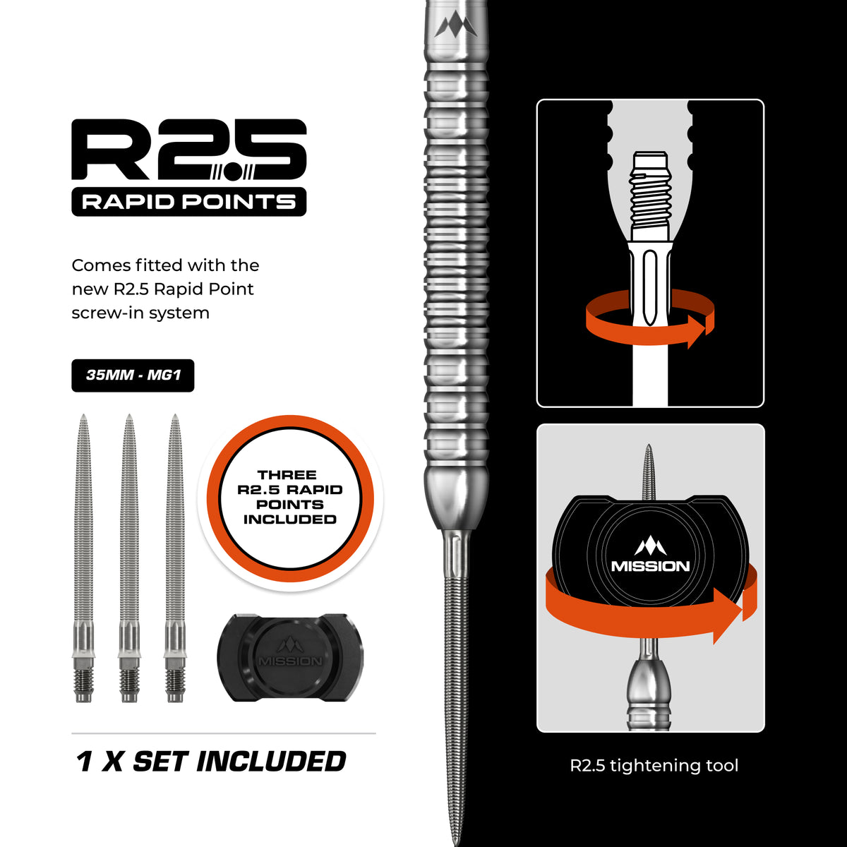Mission BLUPRNT SKTCH 90% tungsten darts - R2.5 Rapid Points and tool