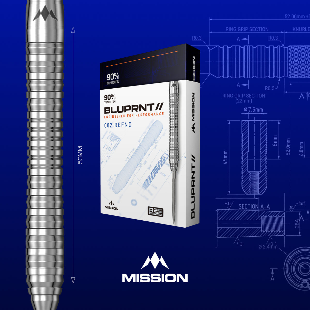Mission BLUPRNT REFND 90% tungsten darts - packaging artwork