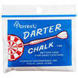 Dart grip chalk bag in retail packaging with blue label, dartboard and dart illustration, isolated on white background