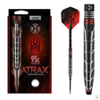 95% tungsten steel tip dart with black and red titanium coating, aggressive grip barrel, spider motif, full dart and packaging shown
