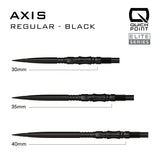 Harrows Axis Quick Point length comparison in black showing 30mm, 35mm and 40mm