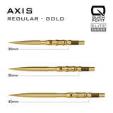 Harrows Axis Quick Point length comparison in gold showing 30mm, 35mm and 40mm