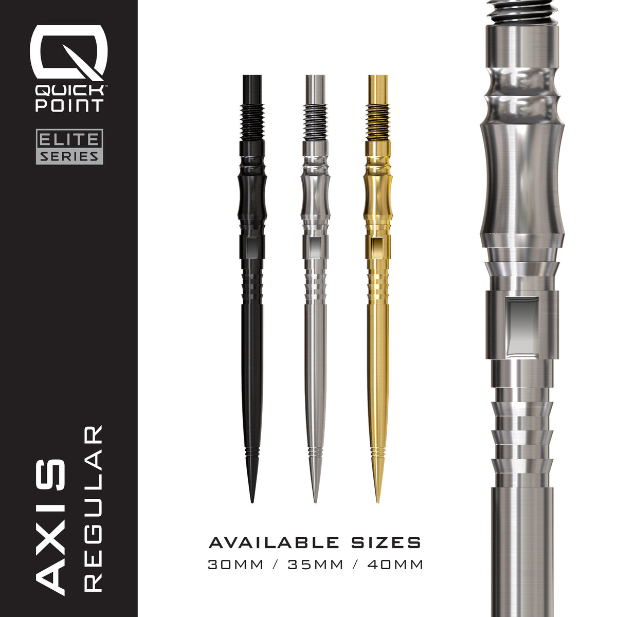 Harrows Axis Elite Series Quick Points available in black, silver and gold, 30mm, 35mm and 40mm