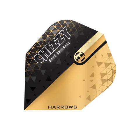 Dart flight No.6 Chizzy Series 2 gold and black geometric design, single piece, isolated on white background for darts setup