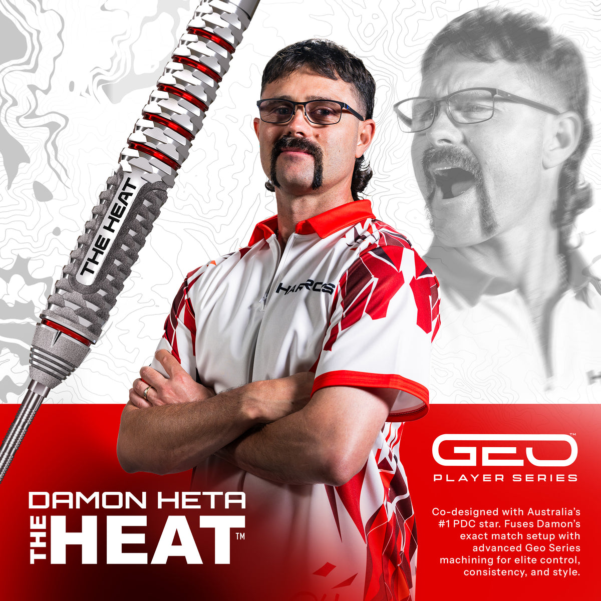 Damon 'The Heat' Heta with his Harrows Geo Player Series darts
