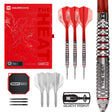 Harrows Damon Heta Geo 90% tungsten Quick Point darts with red 'The Heat' Solo No.2 flights, Quick Point case and retail box