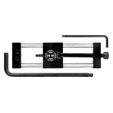 Top-down view of dart repointing tool with hex keys, isolated on white, for replacing steel tip dart points