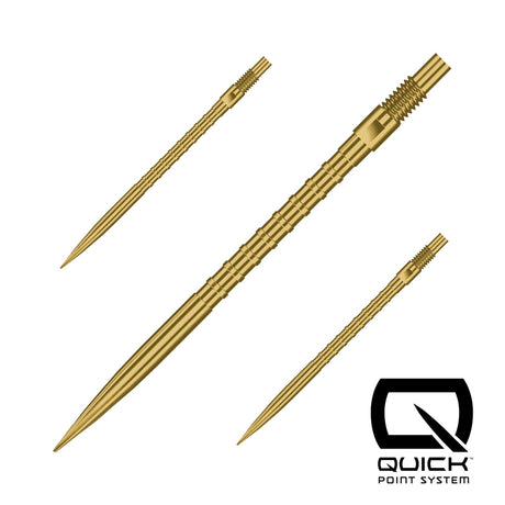 Gold HM Grip Quick Points, 40mm, set of three shown on a white background