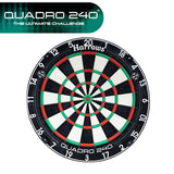 Quadro 240 dartboard full view top-down, clear segmented scoring zones, isolated on white background for darts equipment listing