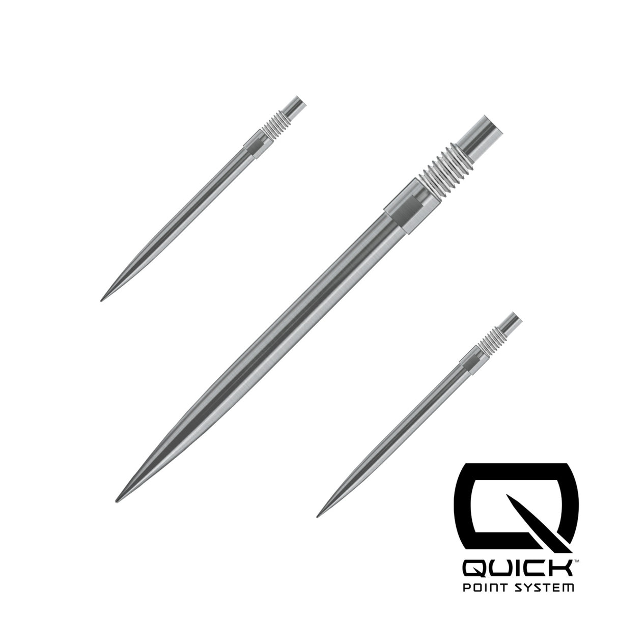 Silver Harrows Quick Points, 30mm, set of three shown on a white background