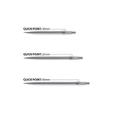 Harrows Quick Point length comparison in silver showing 30mm, 35mm and 40mm
