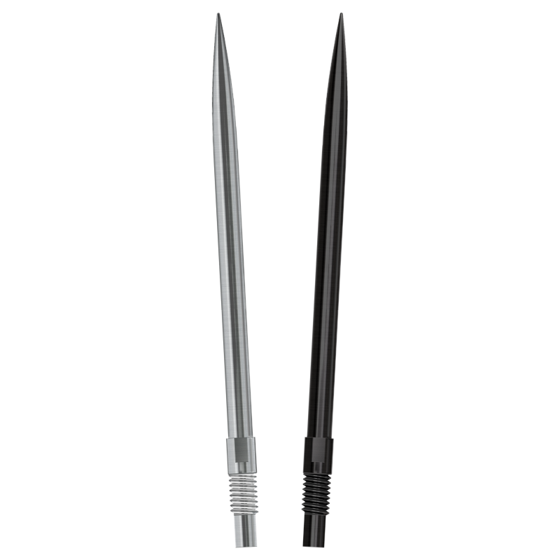 Harrows Quick Points fanned in both finishes - silver and black - on a white background