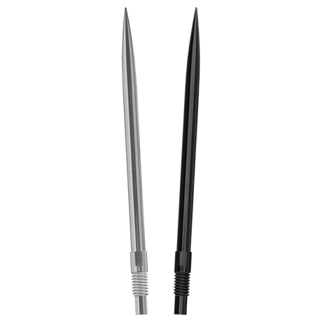 Harrows Quick Points fanned in both finishes - silver and black - on a white background