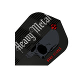 Close-up of a single Ryan Searle G2 No.6 dart flight featuring a black skull and heavy metal graphic on white background