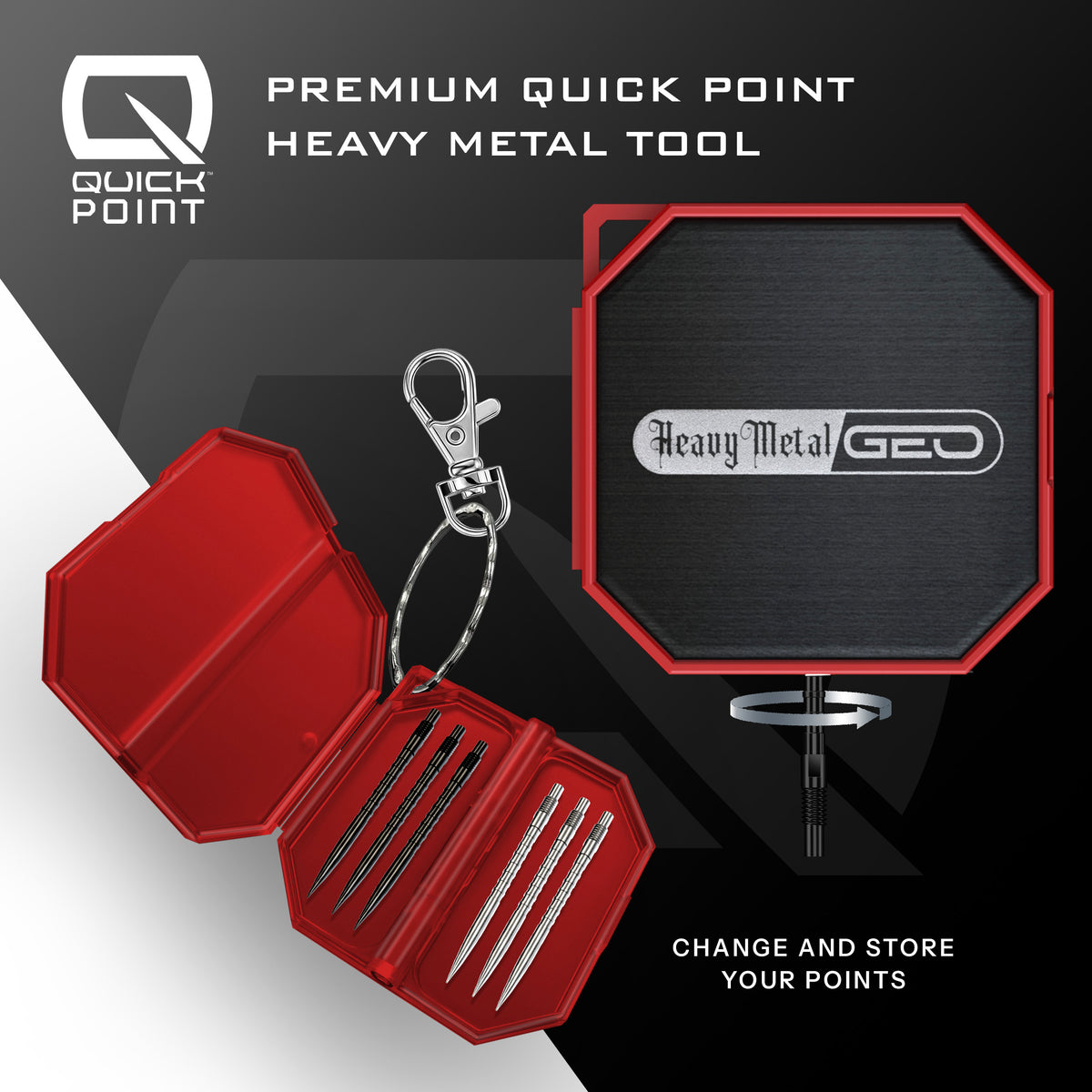 Heavy Metal Geo premium Quick Point case and tool for storing and changing spare points