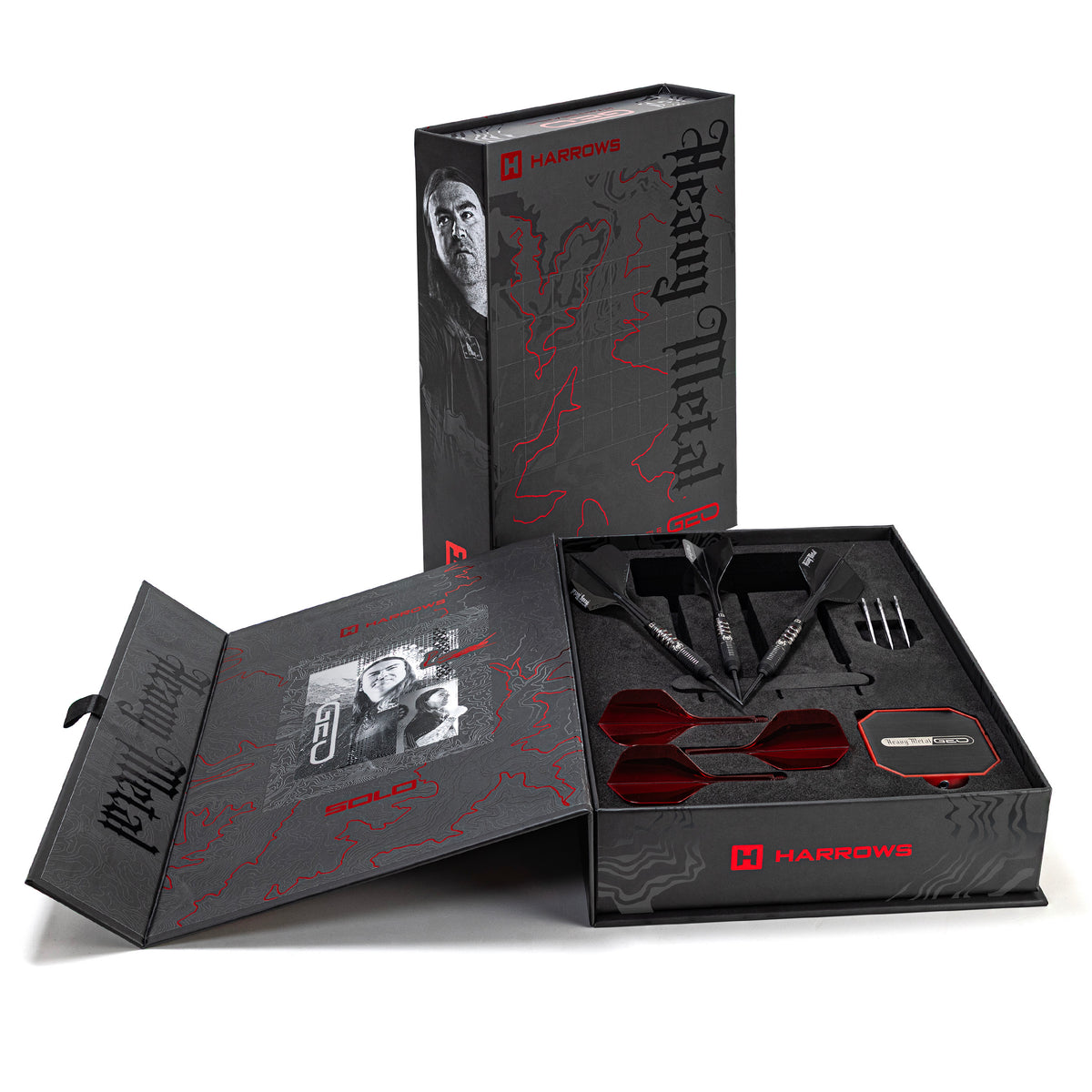 Ryan Searle Geo presentation box opened to show the darts, flights and Quick Point case