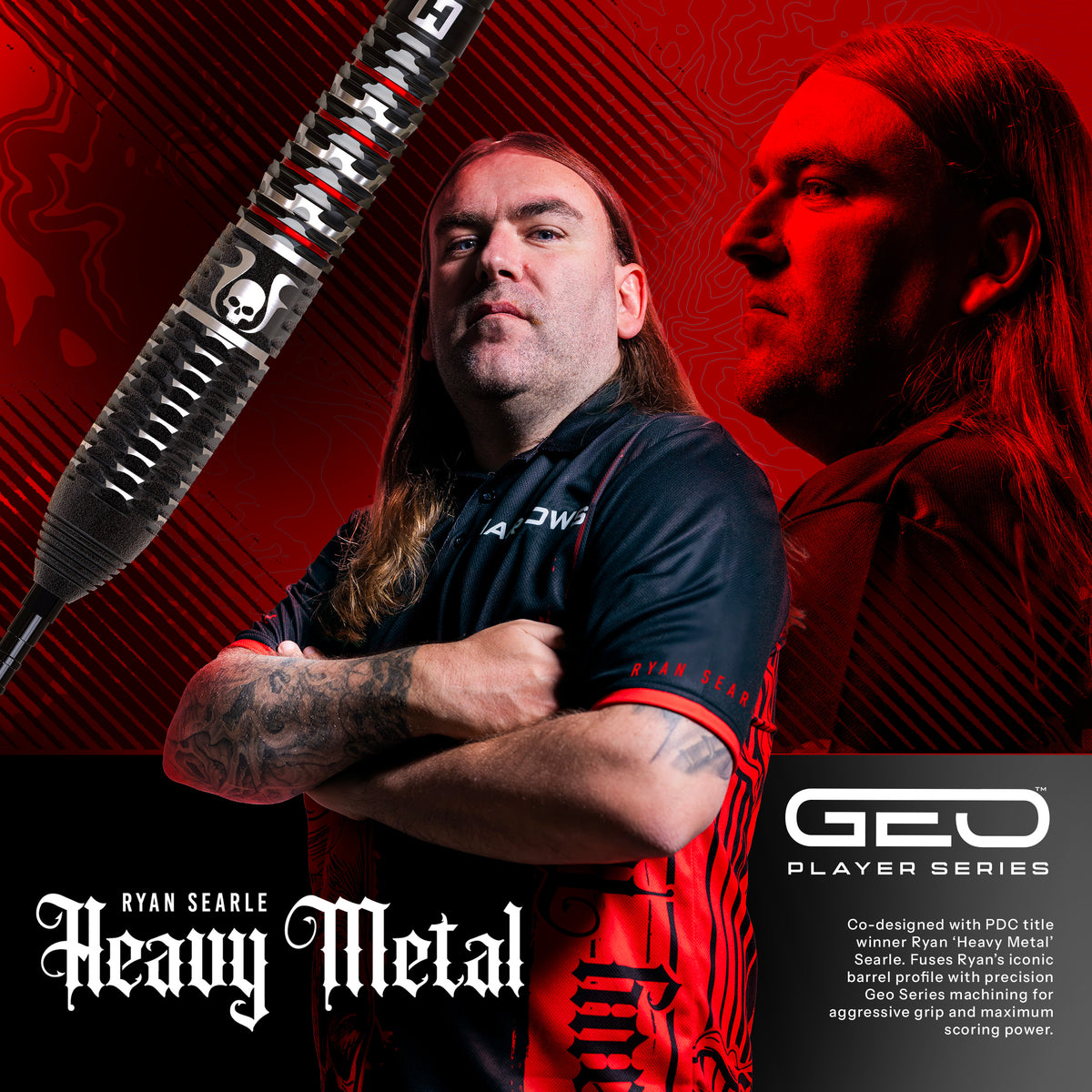 Ryan 'Heavy Metal' Searle with his Harrows Geo Player Series darts