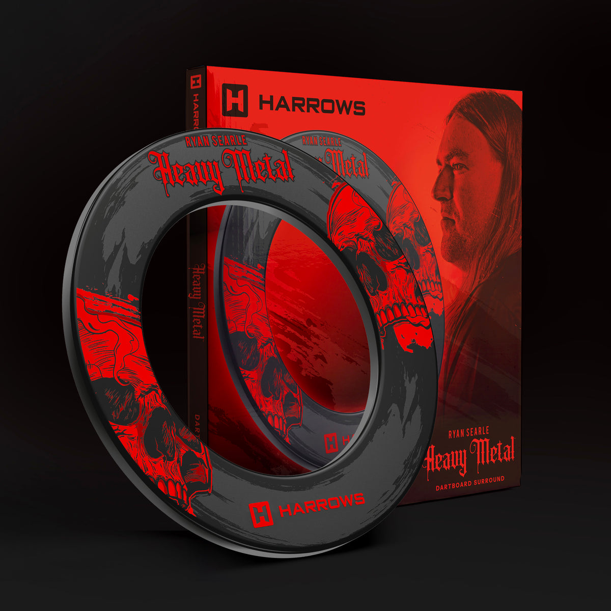 Harrows Ryan Searle Heavy Metal dartboard surround in retail packaging