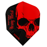 Single Ryan Searle No.6 dart flight in full view, bold red skull graphic with heavy metal text, black and red 100 micron material