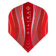 Harrows Silika Lumen Red No.2 dart flight standing upright on a white background, fluorescent red Silika coated flight