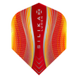 No.6 dart flight in yellow and red Silika Lumen design, isolated on white, highlighting vibrant pattern and standard shape