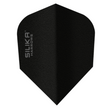 Harrows Silika Solid Black No.6 dart flight standing upright on a white background, solid black Silika coated flight