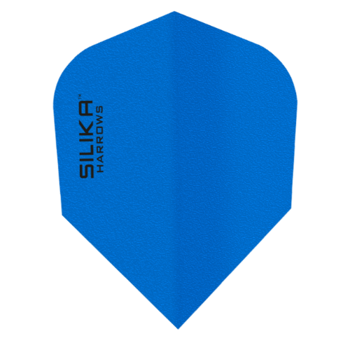 Harrows Silika Solid Blue No.6 dart flight standing upright on a white background, solid blue Silika coated flight