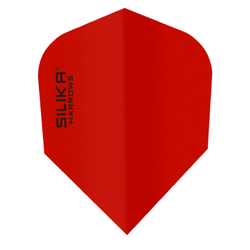 Harrows Silika Solid Red No.6 dart flight standing upright on a white background, solid red Silika coated flight