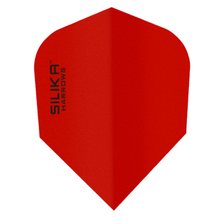 Harrows Silika Solid Red No.6 dart flight standing upright on a white background, solid red Silika coated flight