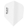 Harrows Silika Solid White No.6 dart flight standing upright on a white background, solid white Silika coated flight