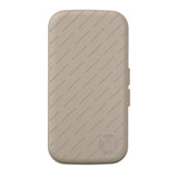 Slim darts case closed, beige color, diagonal grip texture, top-down full product view on white background for dart storage
