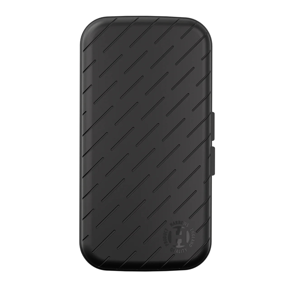 Black slim darts case full view on white background, showing textured diagonal pattern and compact protective design